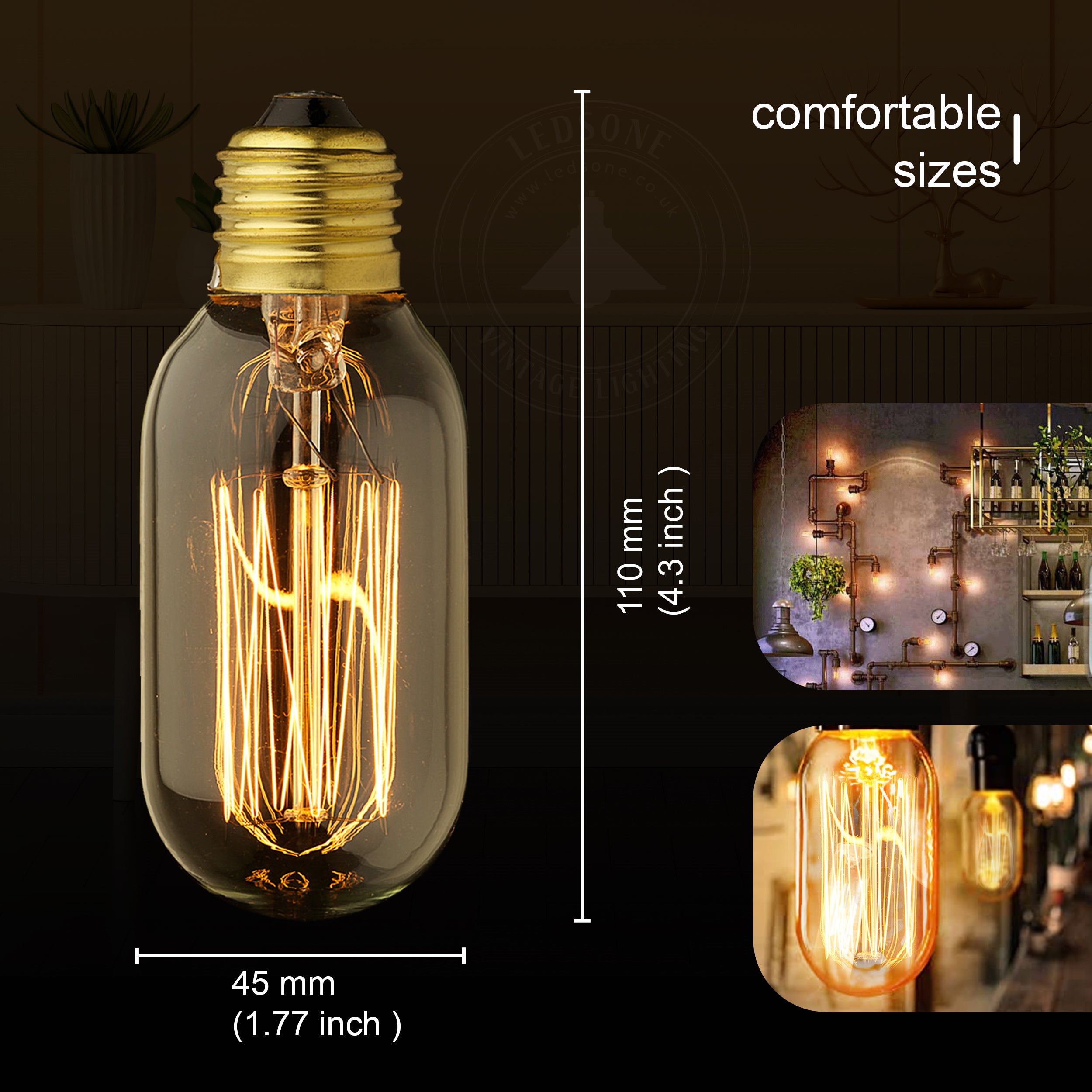 T45 E27 60W Dimmable Filament Lamp Incandescent Light Bulb