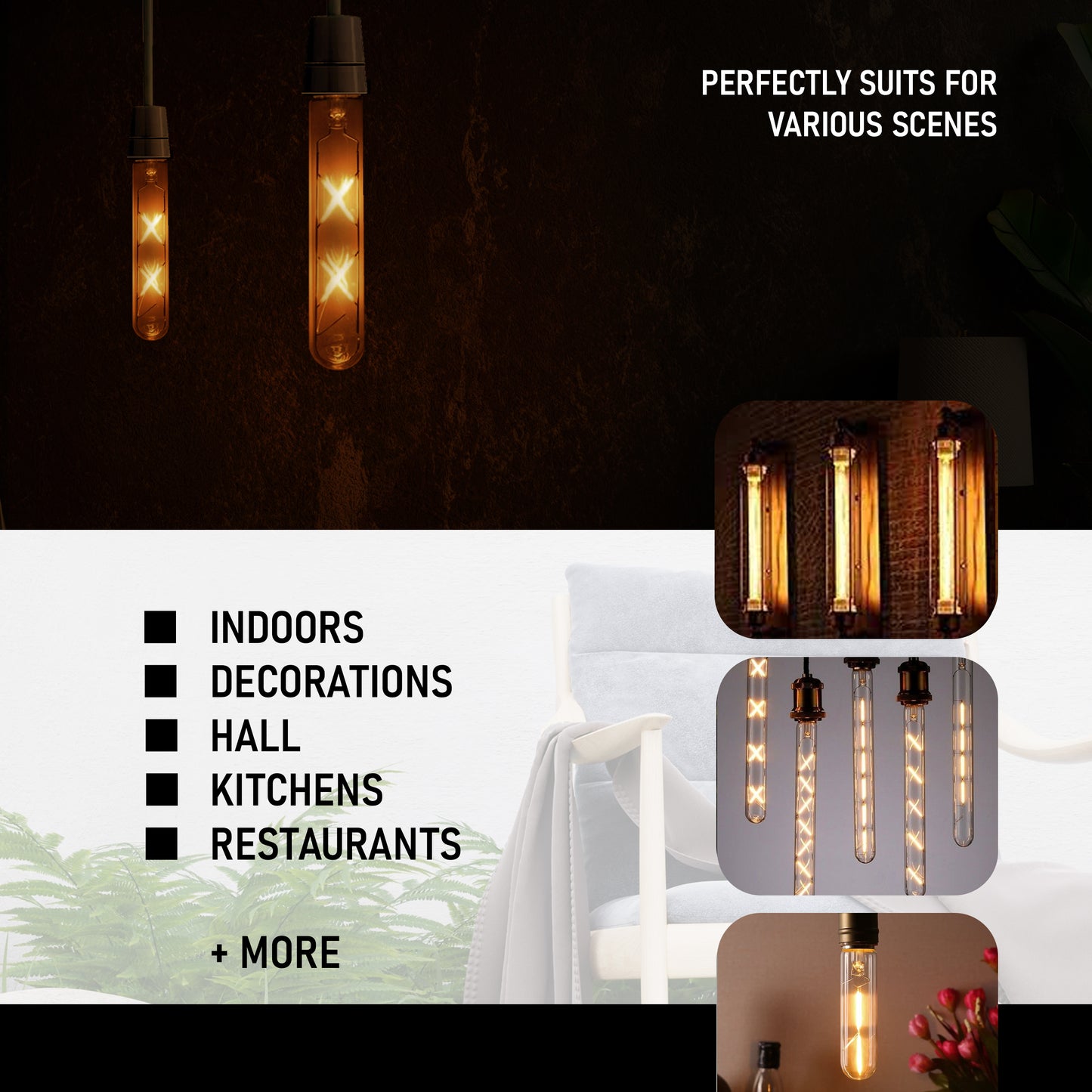 4W T185 B22 LED Non Dimmable Vintage Filament Light Bulb