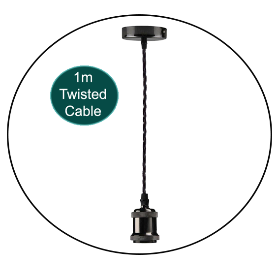 1m Black Twisted Cable E27 Base Shiny Black Holder~1713