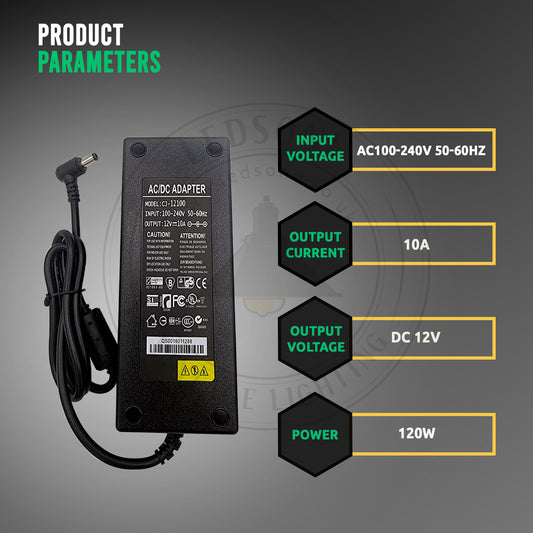 AC DC 12V 10A Power Supply Adapter Charger Transformer for 3528/5050 LED Strip