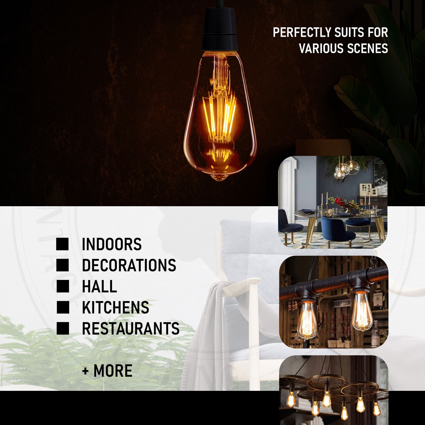 Industrial Dimmable ST64 E27 8W Vintage LED Light Filament Bulbs