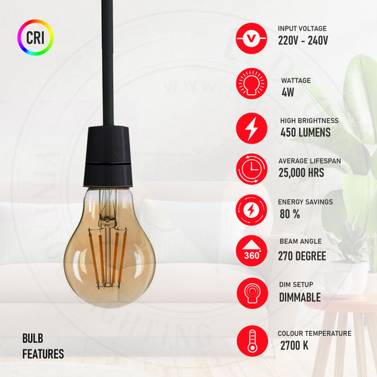 A60 E27 4W/8W filament Bulb Amber Warm White Screw 2700K