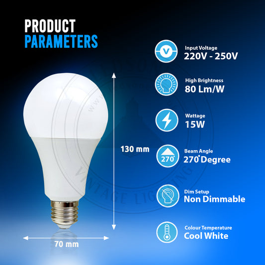 15W E27 Cool White A60 Globe LED Light Bulb Energy Saving Lamp