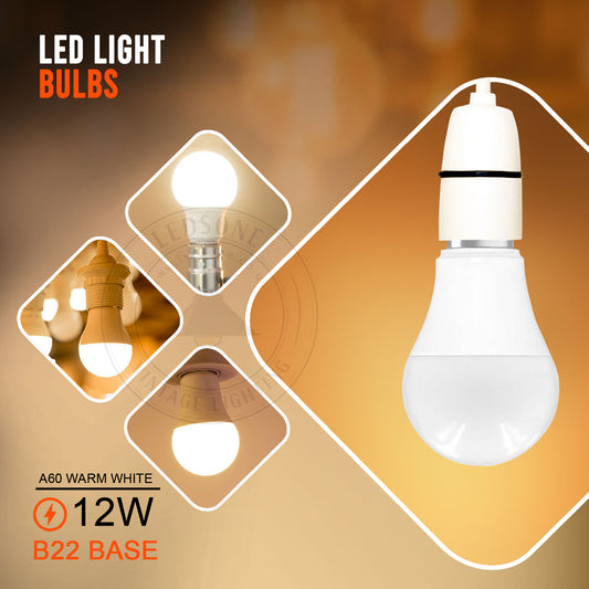 B22 12W Energy Saving Warm White LED Light Bulbs A60 B22 Screw-in non dimmable bulbs
