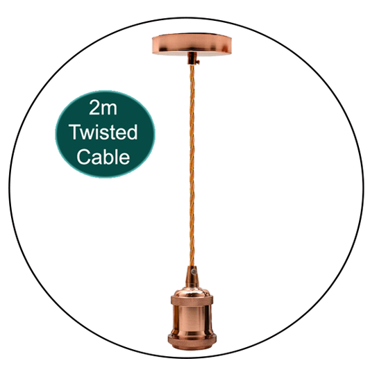 2m Twisted Cable E27 Base Rose Gold Holder Pendant~1734