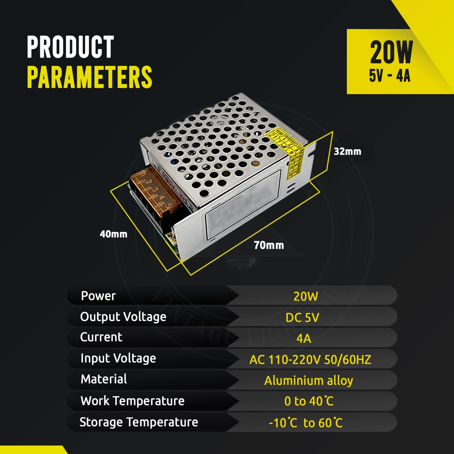 DC 5V IP20 Universal Regulated Switching LED Transformer