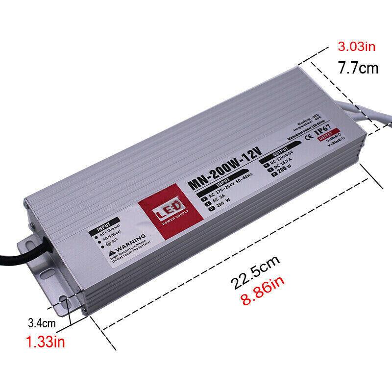 Slim 12V DC LED Driver Transformer Power Supply – 60W to 200W ~1432