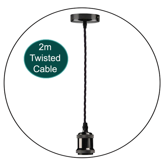 2m Black Twisted Cable E27 Base Pendant Black Holder~1737