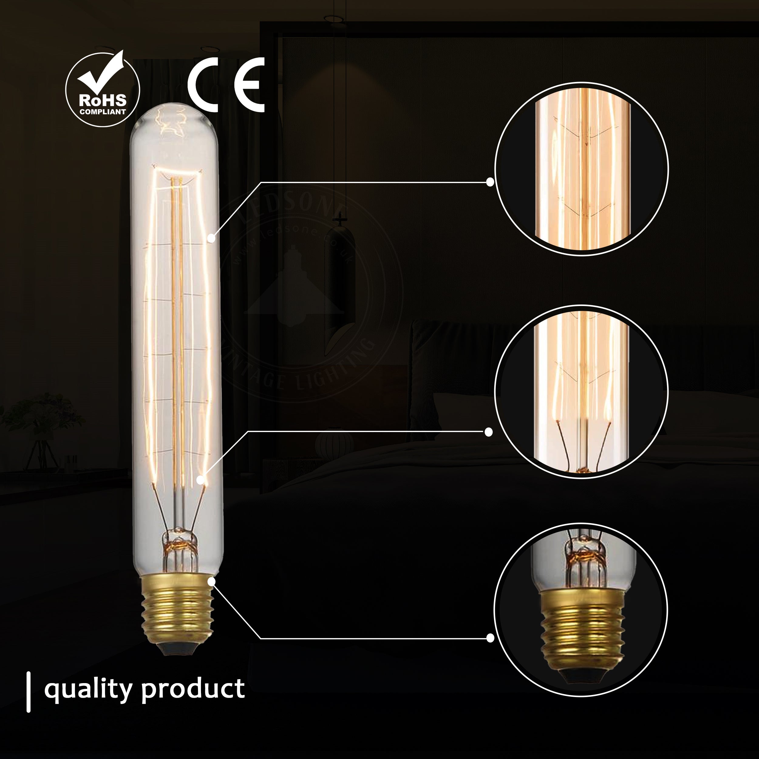 T130 60W E27 Dimmable Filament Vintage Light Bulb