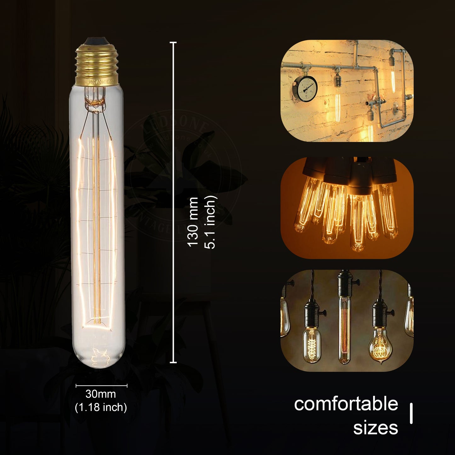 T130 60W E27 Dimmable Filament Vintage Light Bulb