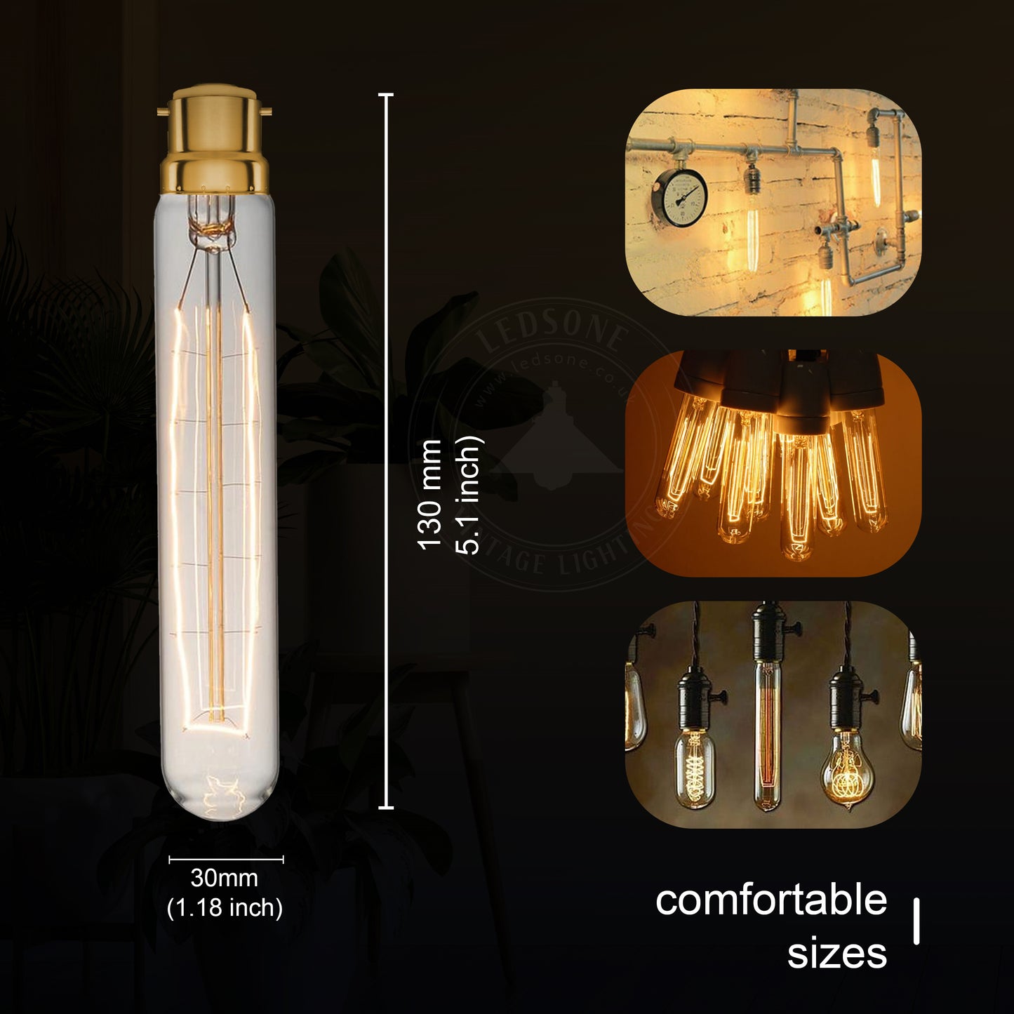 B22 60W T130 Dimmable Filament Vintage Light Bulb
