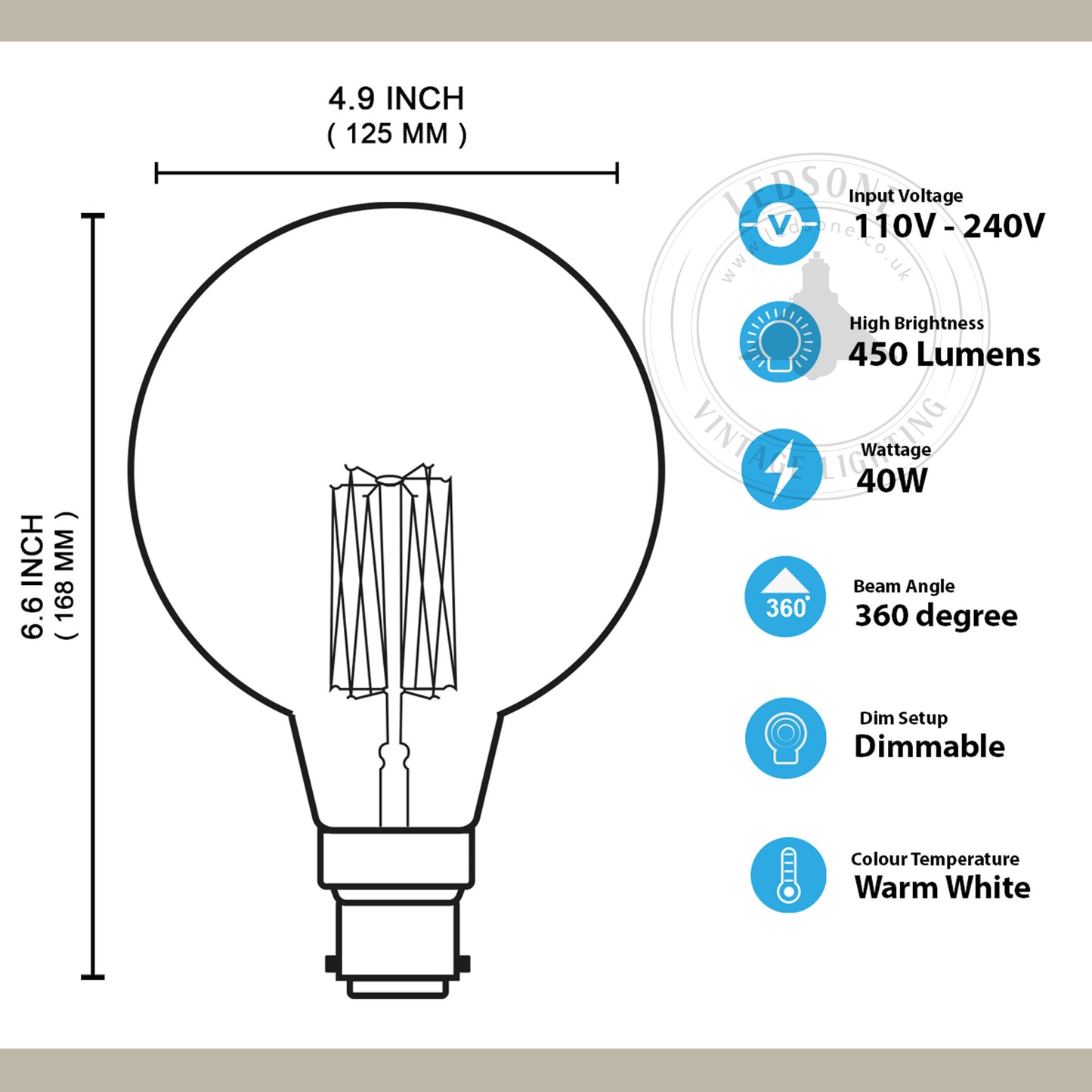 B22 G125 40W Vintage Retro Industrial Filament Bulb