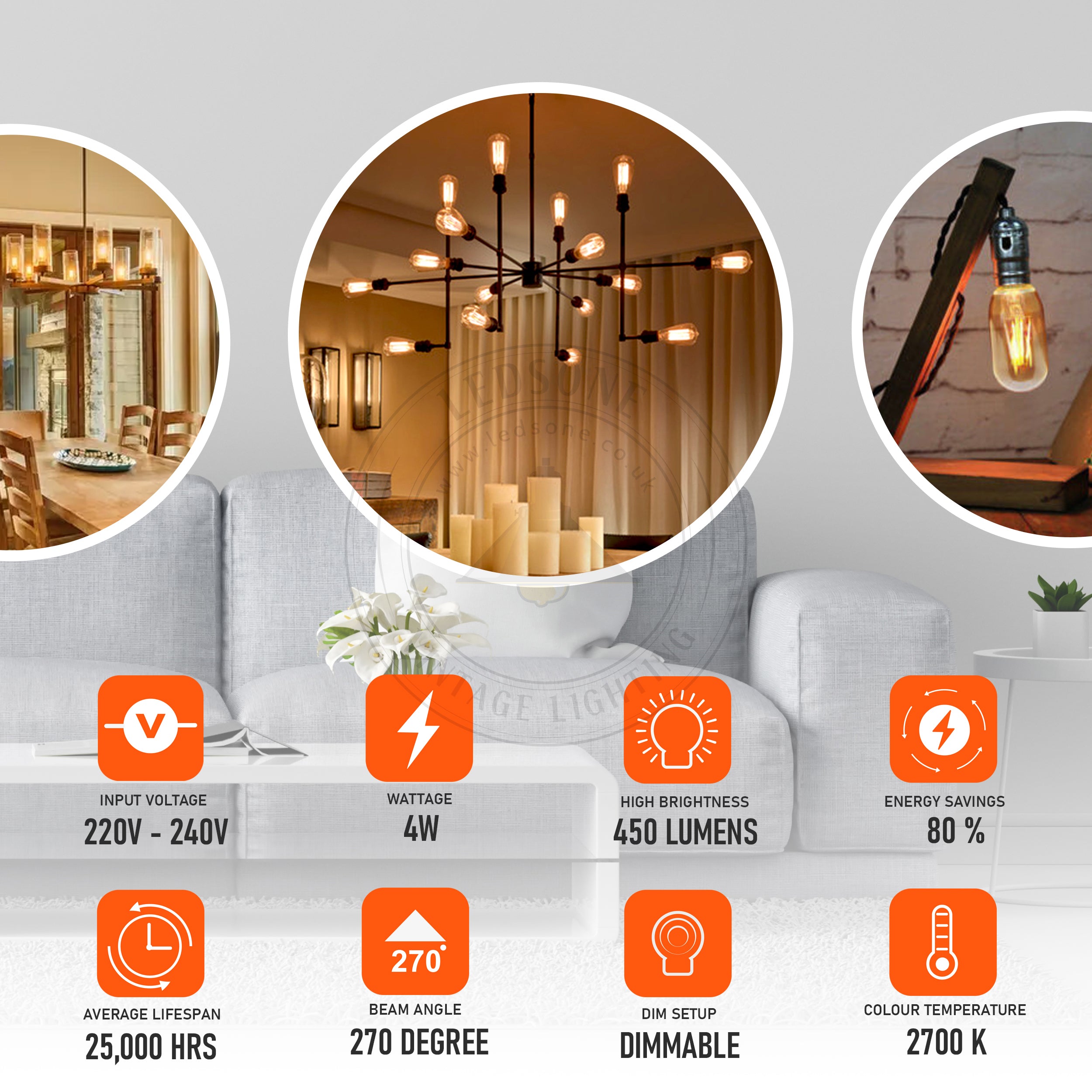 4W T45 B22 LED Dimmable Vintage Filament Light Bulb