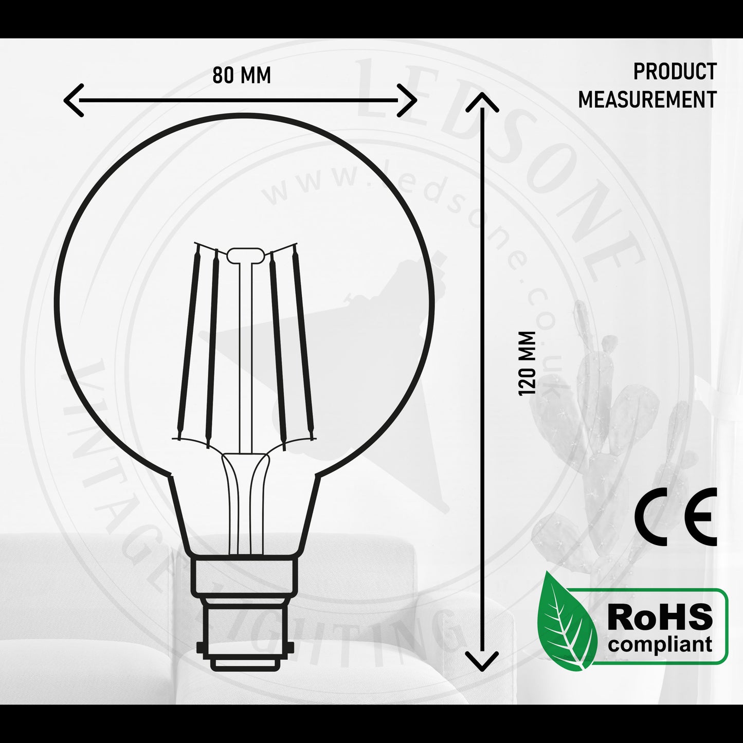 G80 B22 globe vintage LED filament bulb 4W warm white bayonet