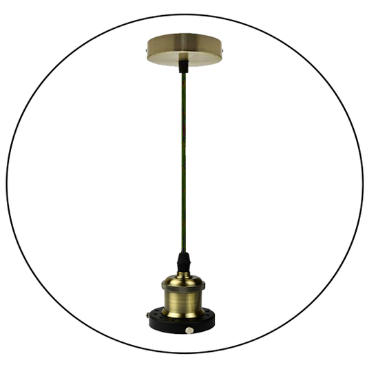 Vintage Green Brass Pendant Lamp Set~3258