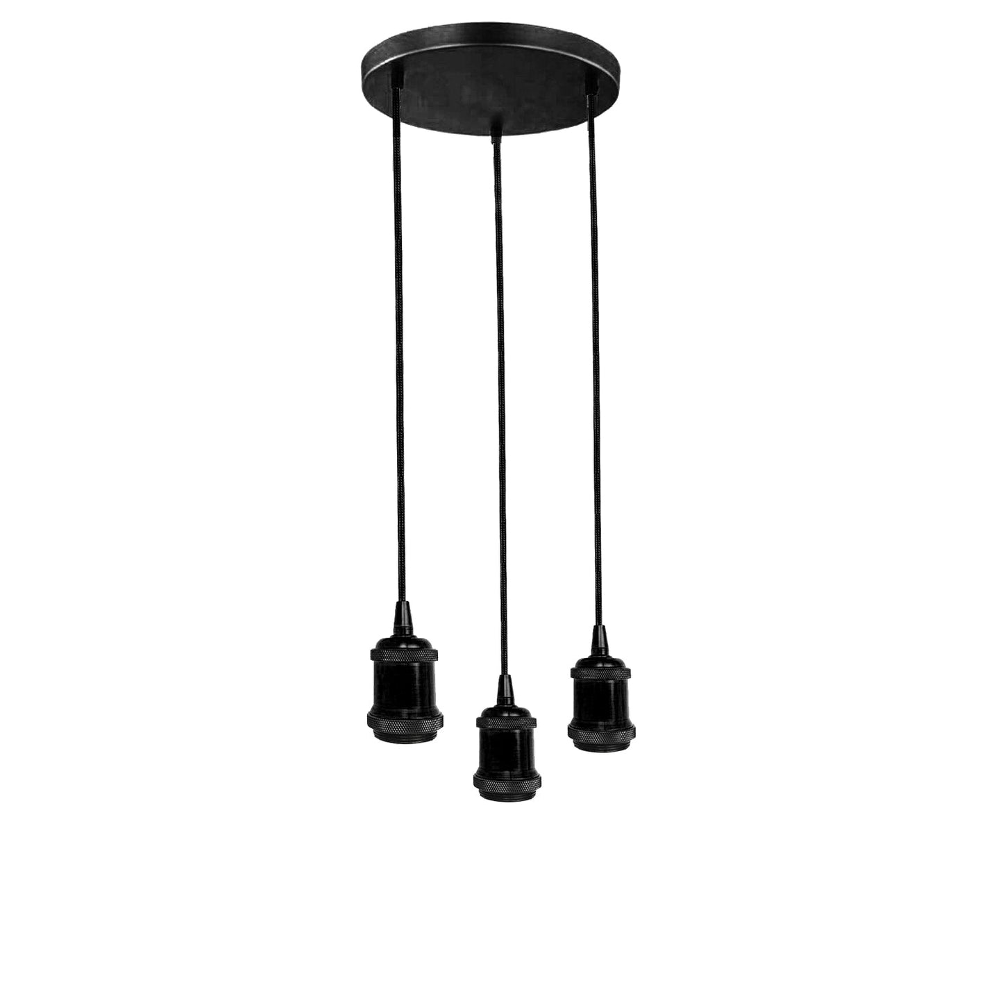 Black 3 Head Pendant Braided Fabric Flex Lamp Holder Fitting~3635 - electricalsone UK Ltd