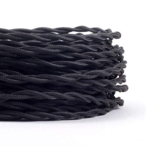 3 Core Twisted Cable Lamp Cord Fabric Cable Braided Flex Black