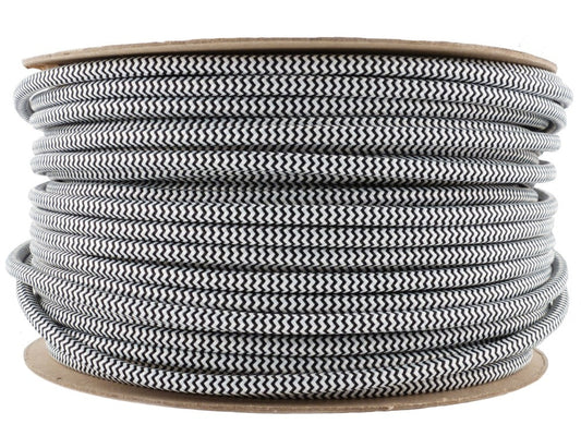 2 Core Round Lamp Cord Fabric Cable Braided Flex Black & White 