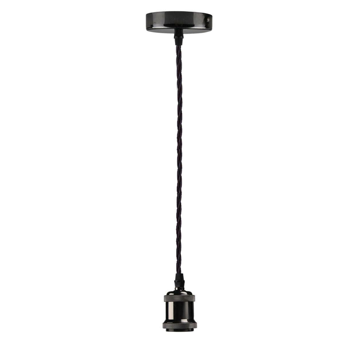1m Black Twisted Cable E27 Base Shiny Black Holder~1713 - electricalsone UK Ltd
