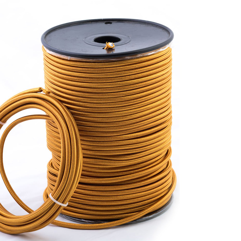 3 Core 8 Amp Round Braided Flex Fabric Lighting Cable Gold