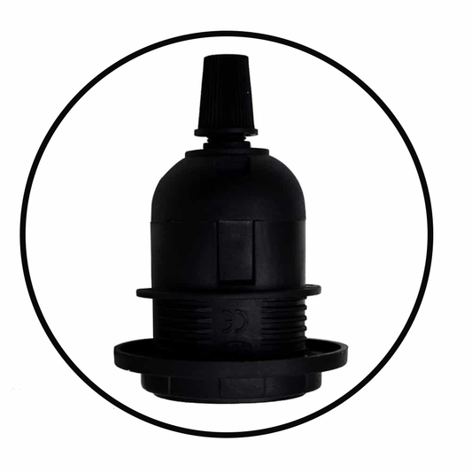 Edison E27 Black Lamp Pendant Bulb Holder with Shade Ring & Cord Grip