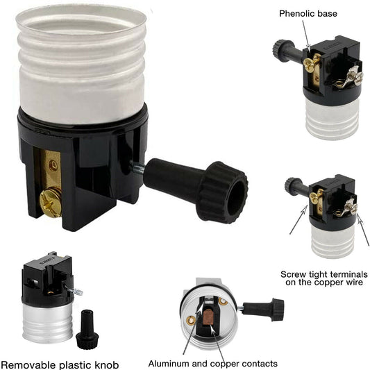 3 Way Socket Replacement for lamp Removeable Turn Knob