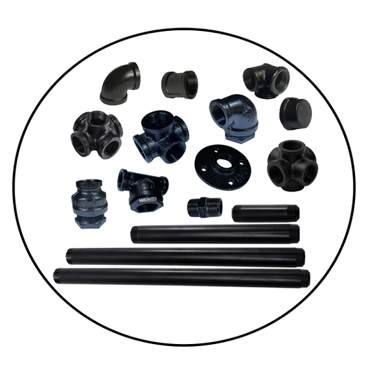 Durable 3/4 BSP Malleable Iron Pipe Fitting, Black Painted, Steam Punk Style