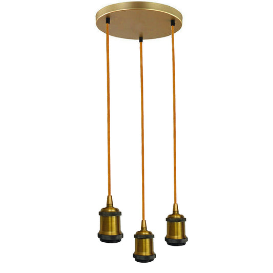 Yellow brass  3 Head Pendant Braided Fabric Flex Lamp Holder Fitting~1284 - electricalsone UK Ltd