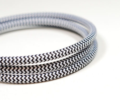 3 Core Fabric Cord Coloured Cable Braided Flex Black & White 