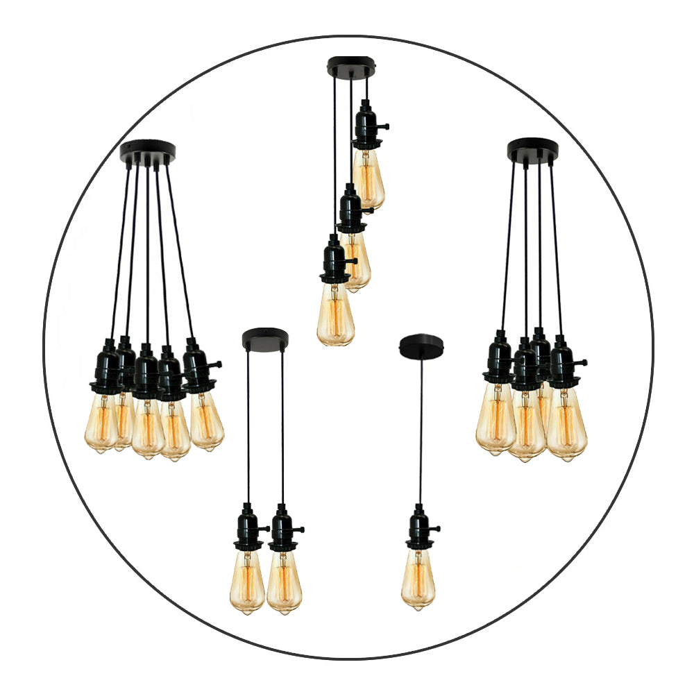 Multi Way Black Modern Ceiling Pendant Fitting LED Light Bulbs Lampshade UK~2257 - electricalsone UK Ltd