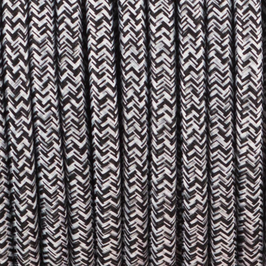 3 core Round Vintage Braided Fabric Black+White+Grey Multi Tweed Coloured Cable Flex 0.75mm - Shop for LED lights - Transformers - Lampshades - Holders | Electricalsone UK