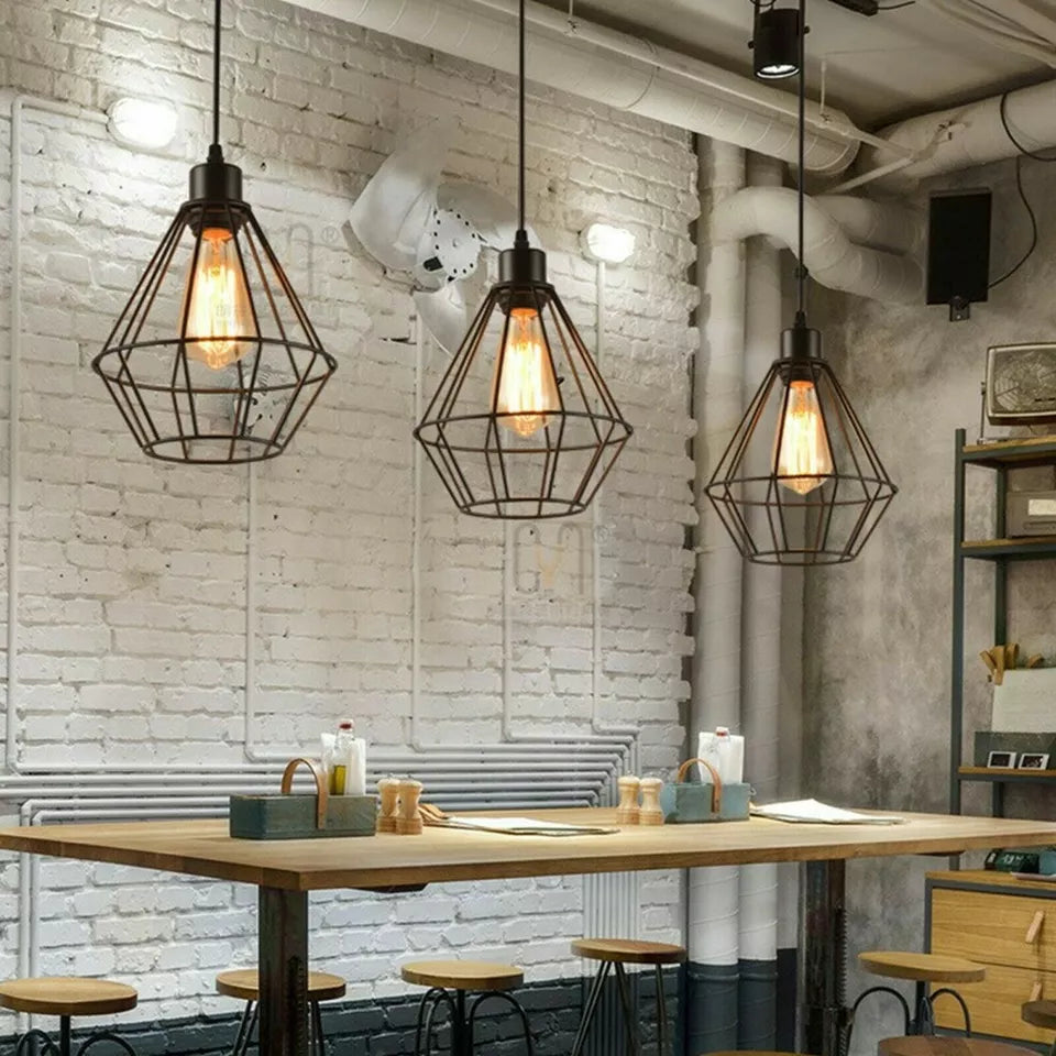 Industrial Metal Bulb Guard Wire Cage Ceiling Pendant Light