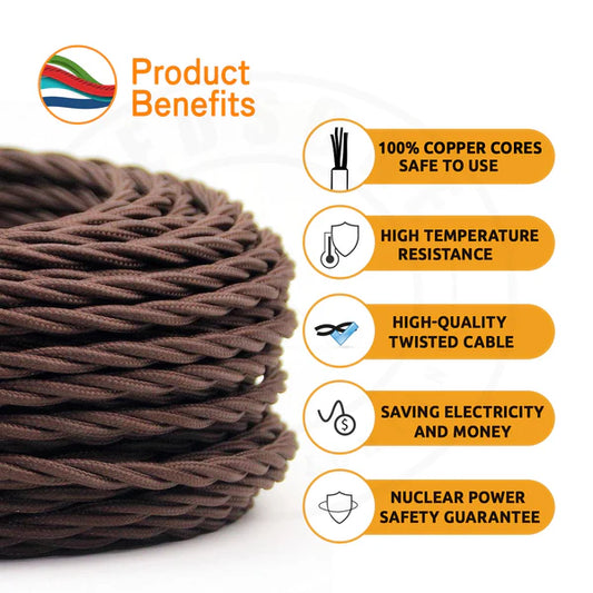 Yellow 3 Core Twisted Fabric Cable 0.75mm – Vintage Lighting Flex | Electricalsone