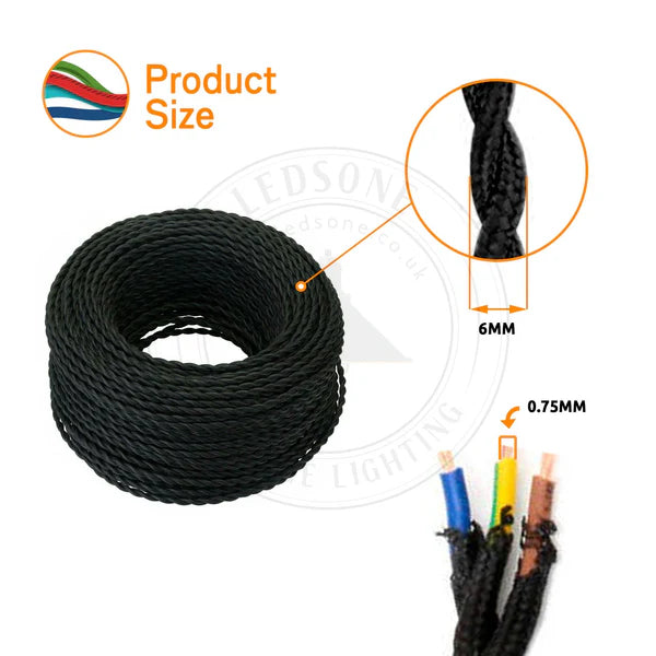 Light Brown 3 Core Twisted Fabric Cable 0.75mm – Vintage Lighting Flex | Electricalsone
