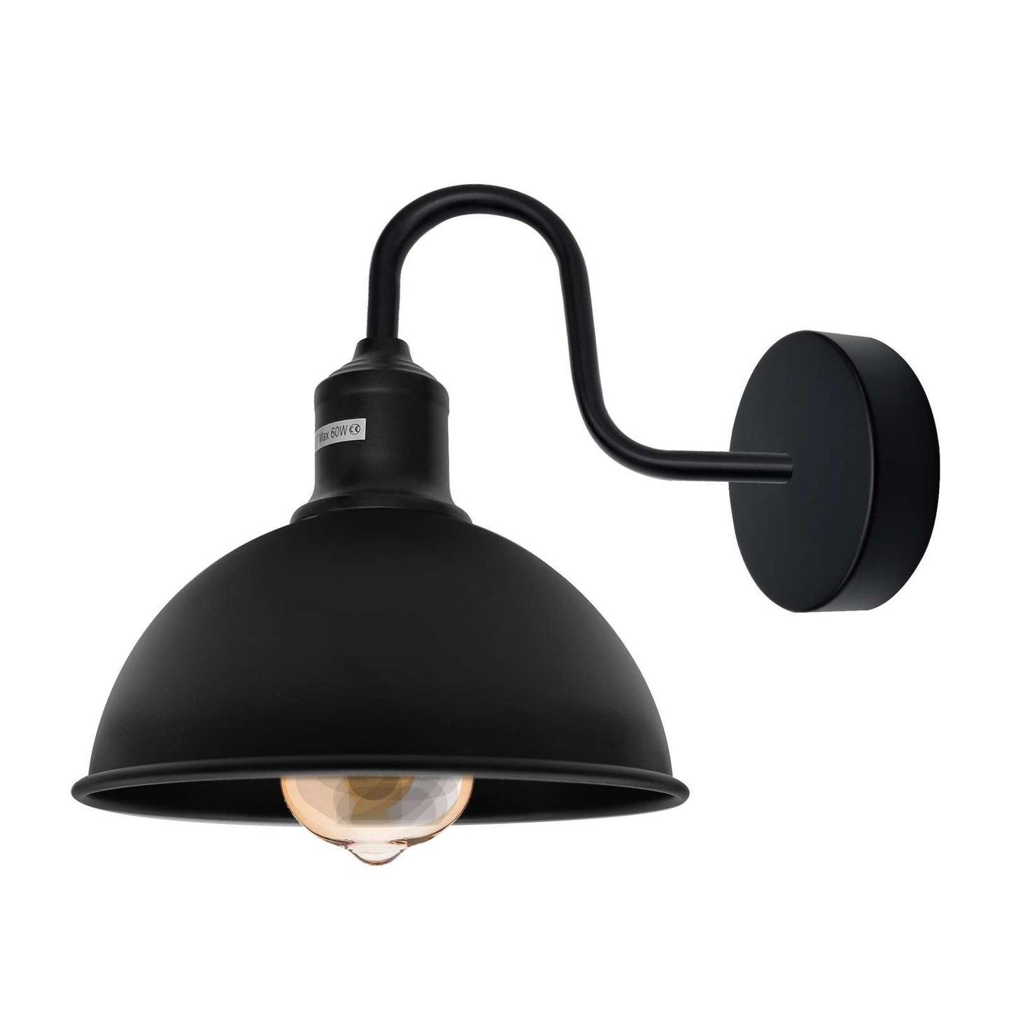 Black Metal Dome Shade Shape Wall Sconce Light Fixture