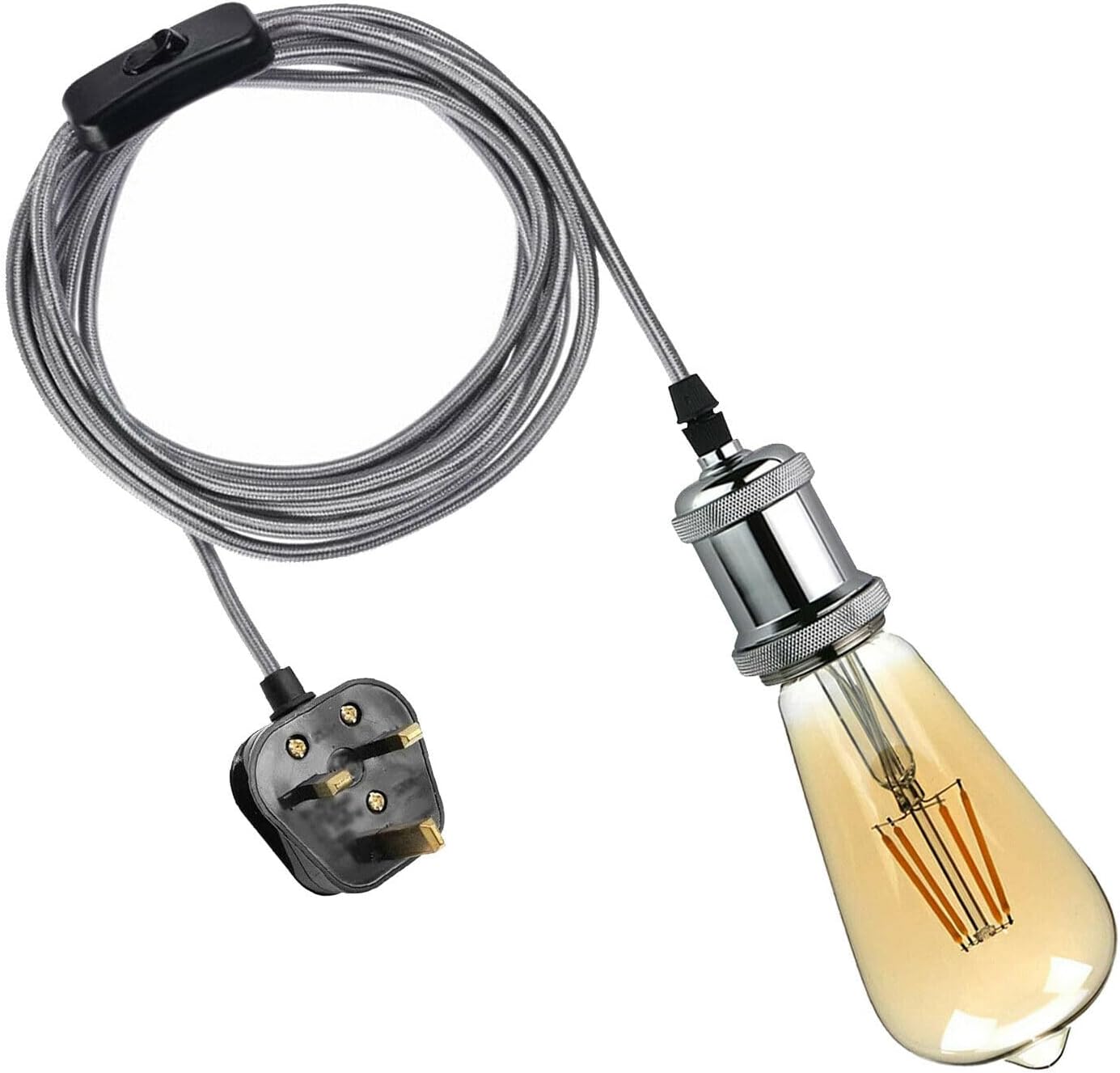 2m Plug-In Pendant Set with Flex Cable and Bulb Holder  65cm Length