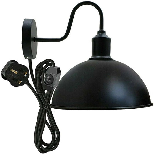 Black Metal Dome Shade Shape Wall Sconce Light Fixture