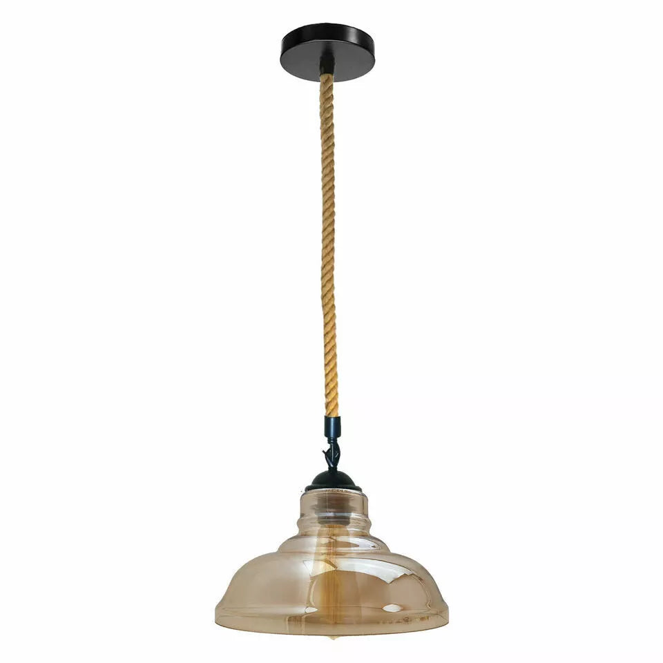 Industrial Amber Glass Ceiling Shade  Pendant Light Fixture