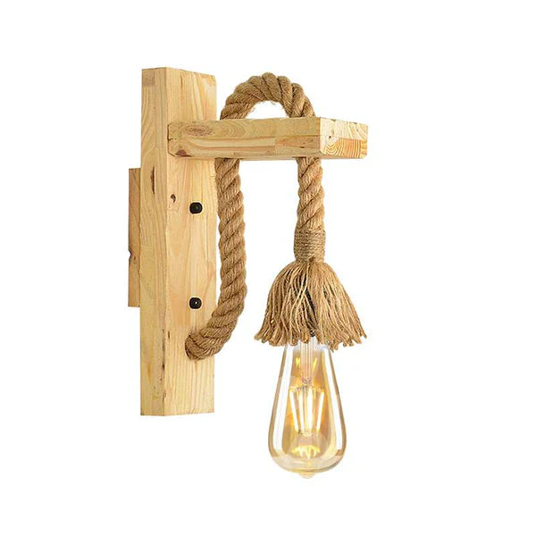 Industrial Wooden Hemp Rope E27 Wall Mounted Sconce Light