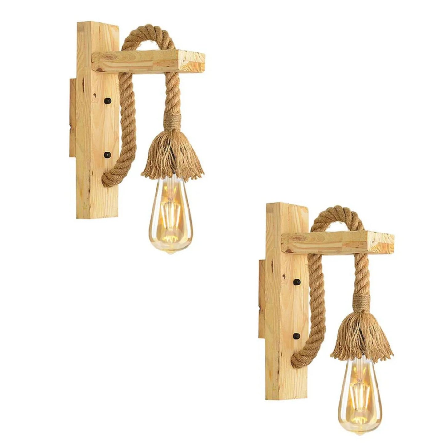 Industrial Wooden Hemp Rope E27 Wall Mounted Sconce Light