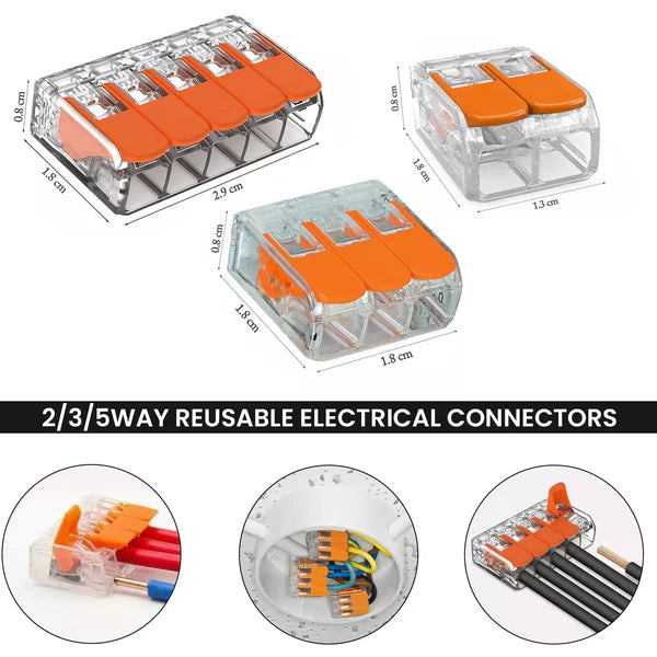 2/3/5 Way Reusable Spring Lever Terminal Block Electrical Wire connector