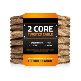 2 Core Twisted Hemp Rope Cable - 10m Vintage Style DIY Lighting Flex Wire