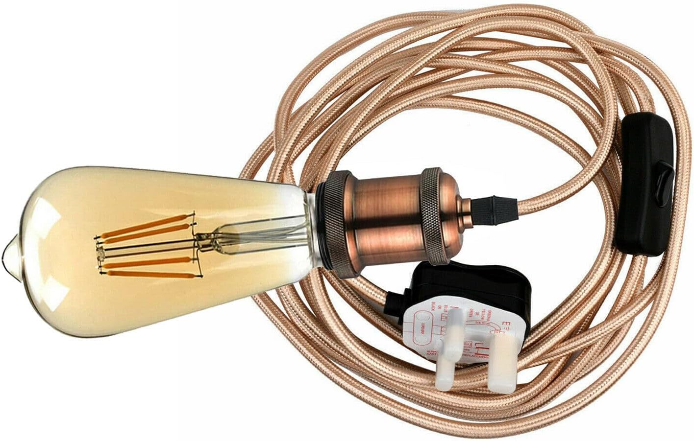 2m Plug-In Pendant Set with Flex Cable and Bulb Holder  65cm Length