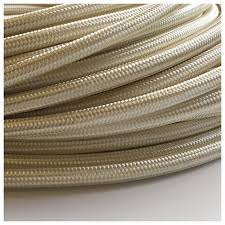 2 core Round Vintage Braided Fabric Ivory coloured Cable Flex 0.75mm