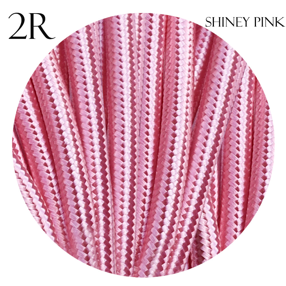 0.75mm 2 core 8 Amp Round Vintage Braided Shiny Pink Fabric Covered Light Flex