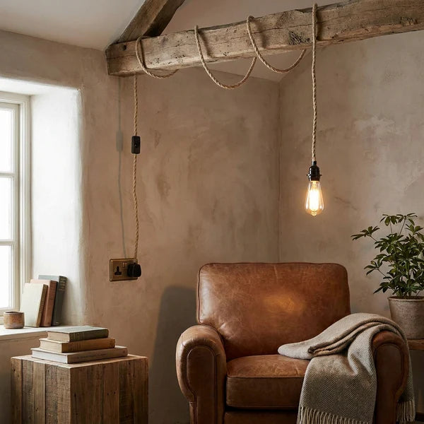 2M Plug In Pendant hemp with Switch and Holder Black