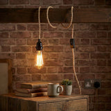 2M Plug In Pendant hemp with Switch and Holder Black