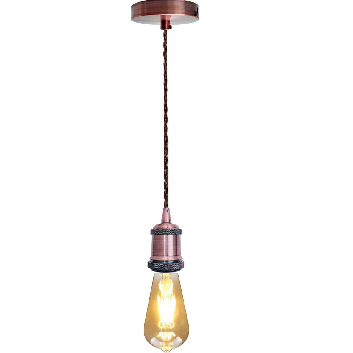 Vintage Copper Pendant Light Fitting – E27 Industrial Ceiling Lamp with 1m Adjustable Twisted Cable  ~1712
