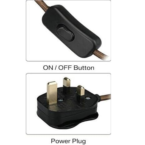 2m Plug In Fabric Lamp Cord 3 Core With On/Off Switch