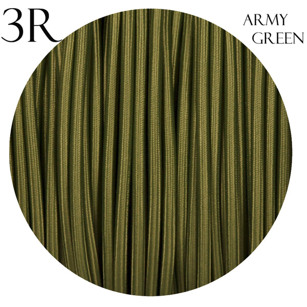 3 Core Army Green Round Vintage Italian Braided Fabric Cable Flex 0.75mm UK